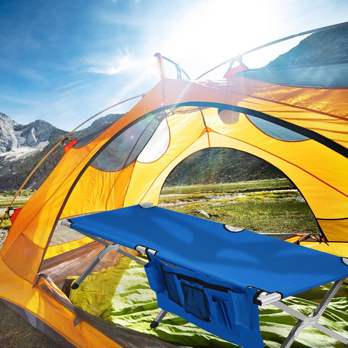 CAMPINGBETT Bleu - Blau, Metall (190/42/73cm) - COSTWAY