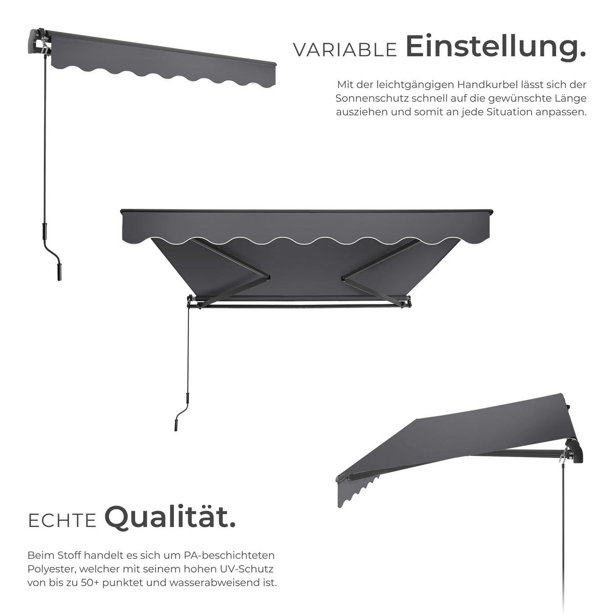 GELENKARMMARKISE Ornella,inkl. Wandhalterung,dunkelgrau - Dunkelgrau, Kunststoff (250/41/200cm) - tectake