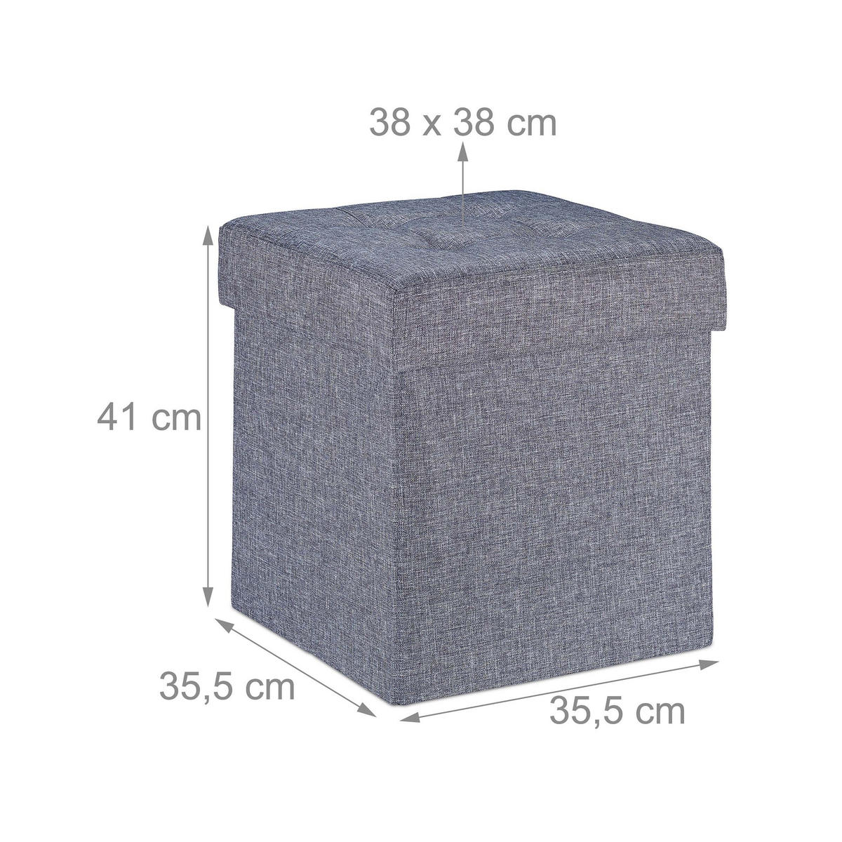 TABURET Tmavosivý s úložným priestorom skladací látka 41x38x38 cm - sivá, kompozitné drevo/textil (38/41/38cm) - Relaxdays
