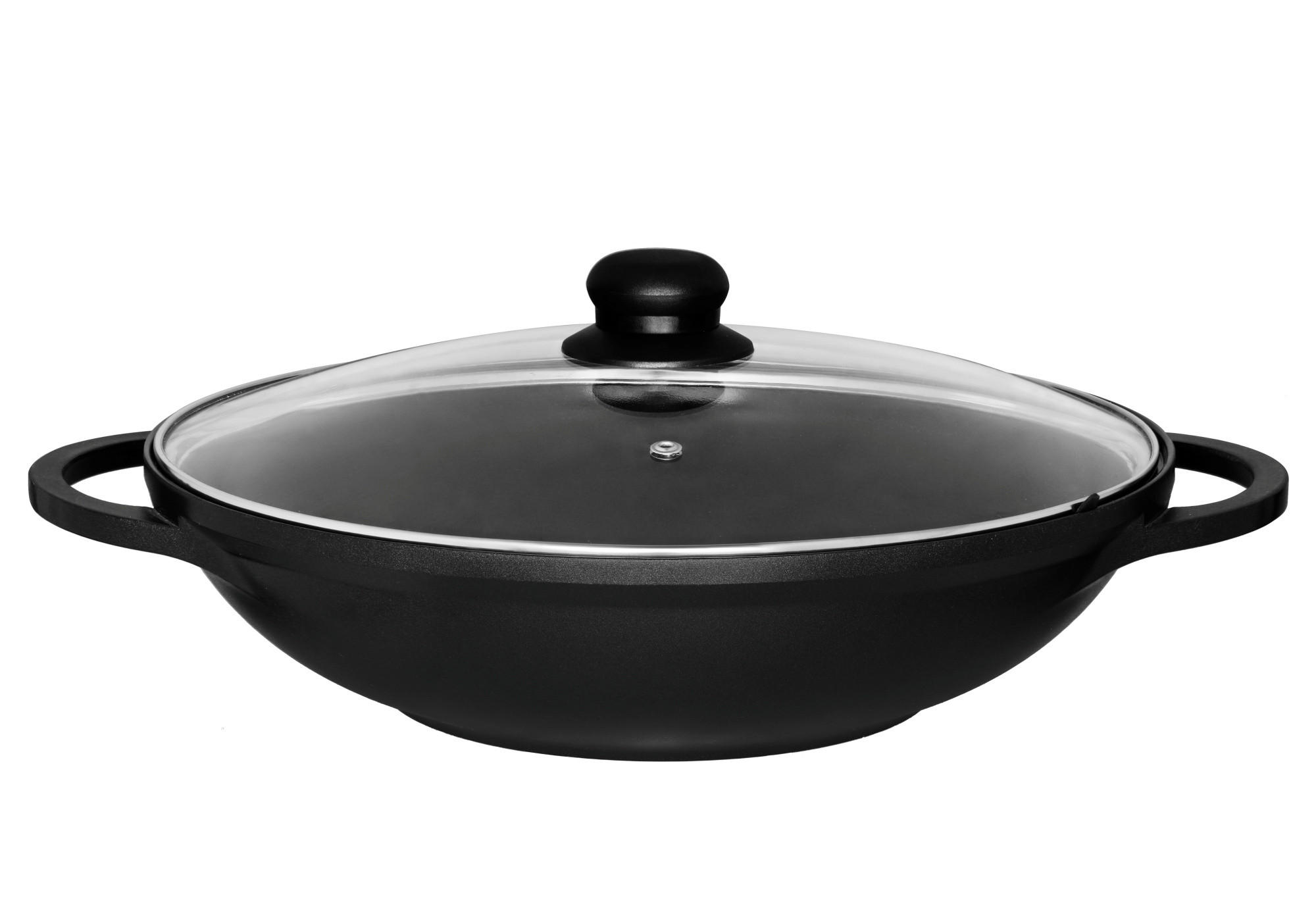 WOK mit Glasdeckel Ø 32 cm - Schwarz, Metall (32cm)