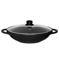 WOK mit Glasdeckel Ø 32 cm - Schwarz, Metall (32cm)