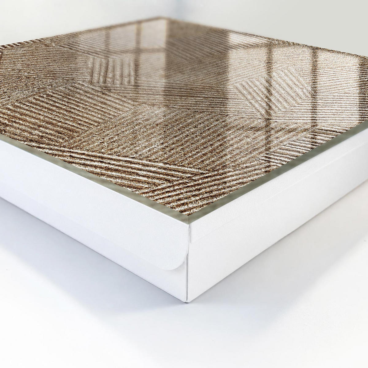 SCHLÜSSELBOX Weiß 30x30 cm – Türöffnung nach rechts - Geometrisches Muster - Beige, Metall (30/30/5cm) - TULUP