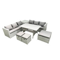 GARTENMÖBEL SET mit Esstisch,3 Hockern,Beistelltisch Polyrattan Hellgrau 9-Sitzer - Hellgrau/Grau, Glas/Kunststoff - Fimous