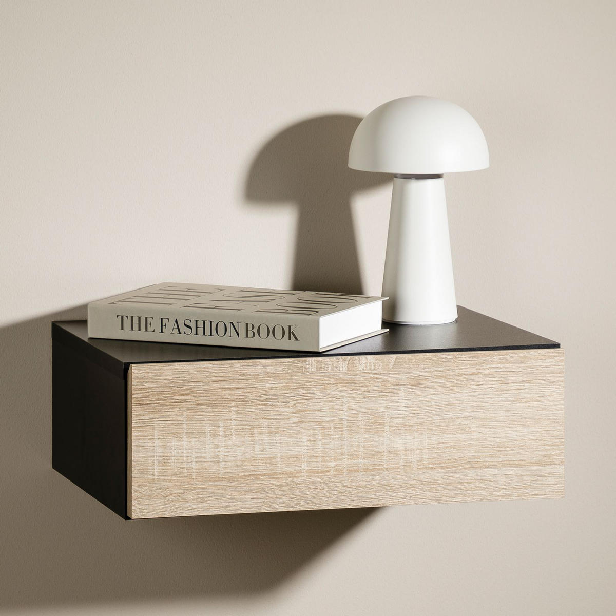 HÄNGENDER NACHTTISCH ANNE - Schwarz/Sonoma Eiche, Holzwerkstoff (42/14/30cm) - CARO-Möbel