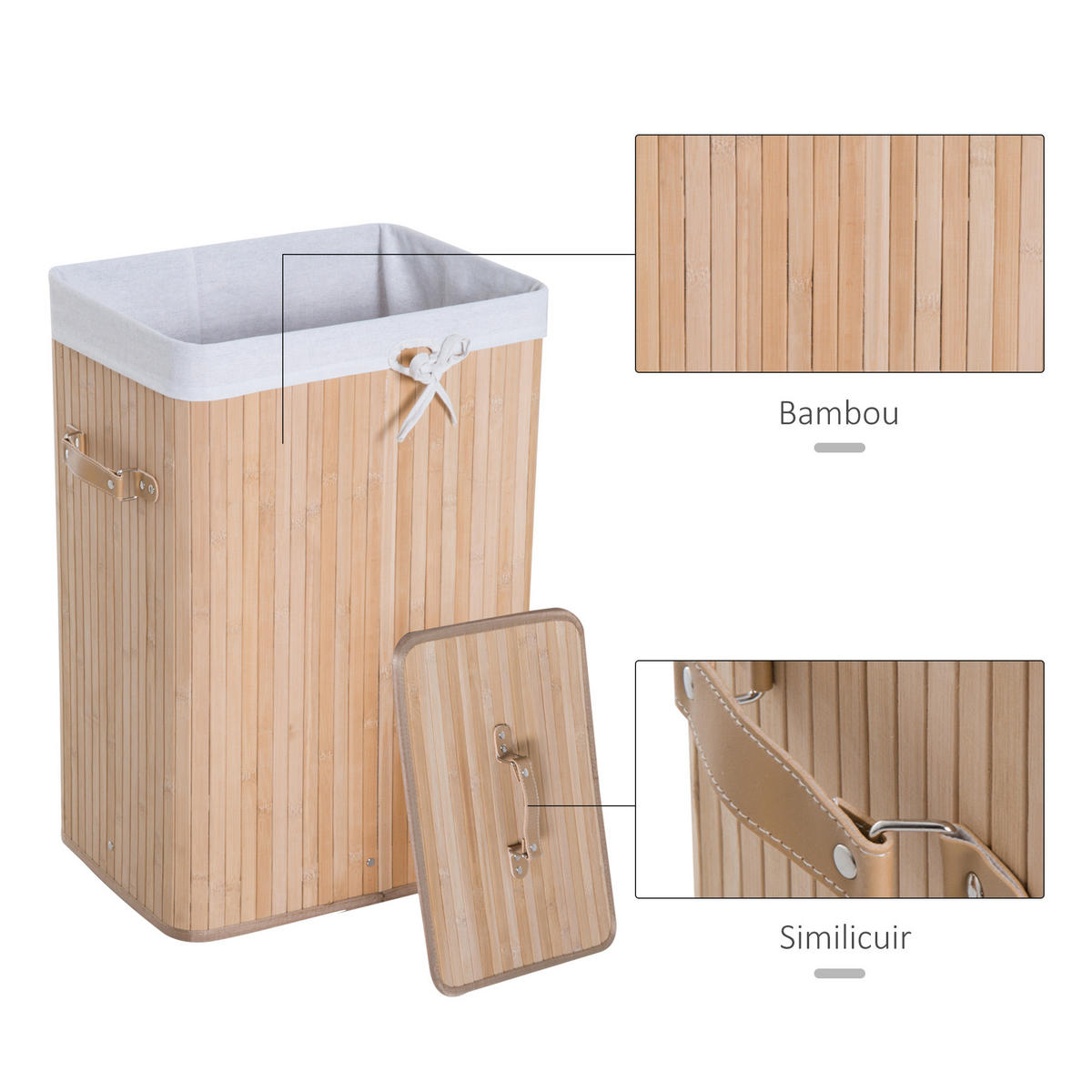WÄSCHEKORB DE-18824 klappbar mit Deckel & abnehmbarem Beutel Beige - Beige, Holzwerkstoff (40/60/30cm) - ComfortXL