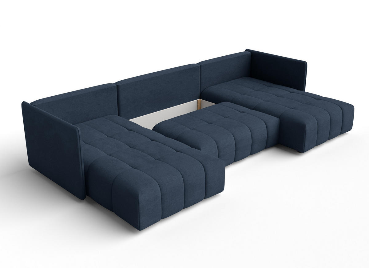 WOHNLANDSCHAFT Veliro U Blau 353/180/83 cm mit Schlaffunktion und Bettkasten - Blau/Schwarz, Kunststoff/Textil (353/83/180cm) - AX Living