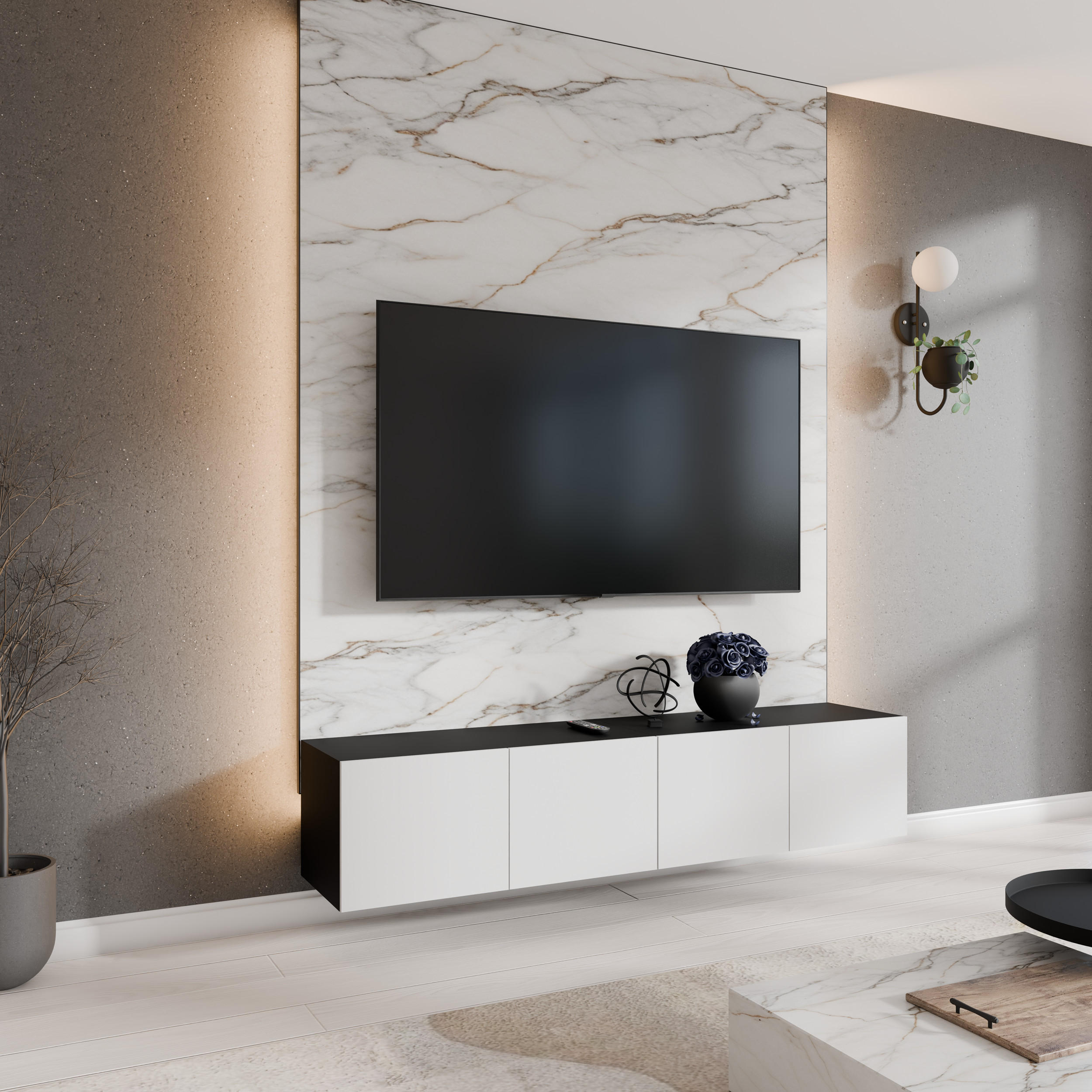 TV-SCHRANK LIO - Schwarz/Weiß, Holzwerkstoff (200/41/40cm) - Meblini