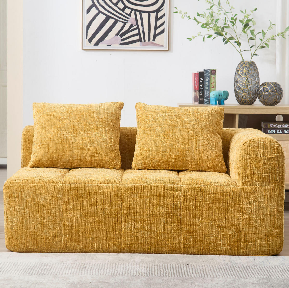 SOFA mit Seitentaschen 158 x 90 x 60 cm Chenille Yellow - Gelb, Kunststoff (158/60/90cm) - Meubliv