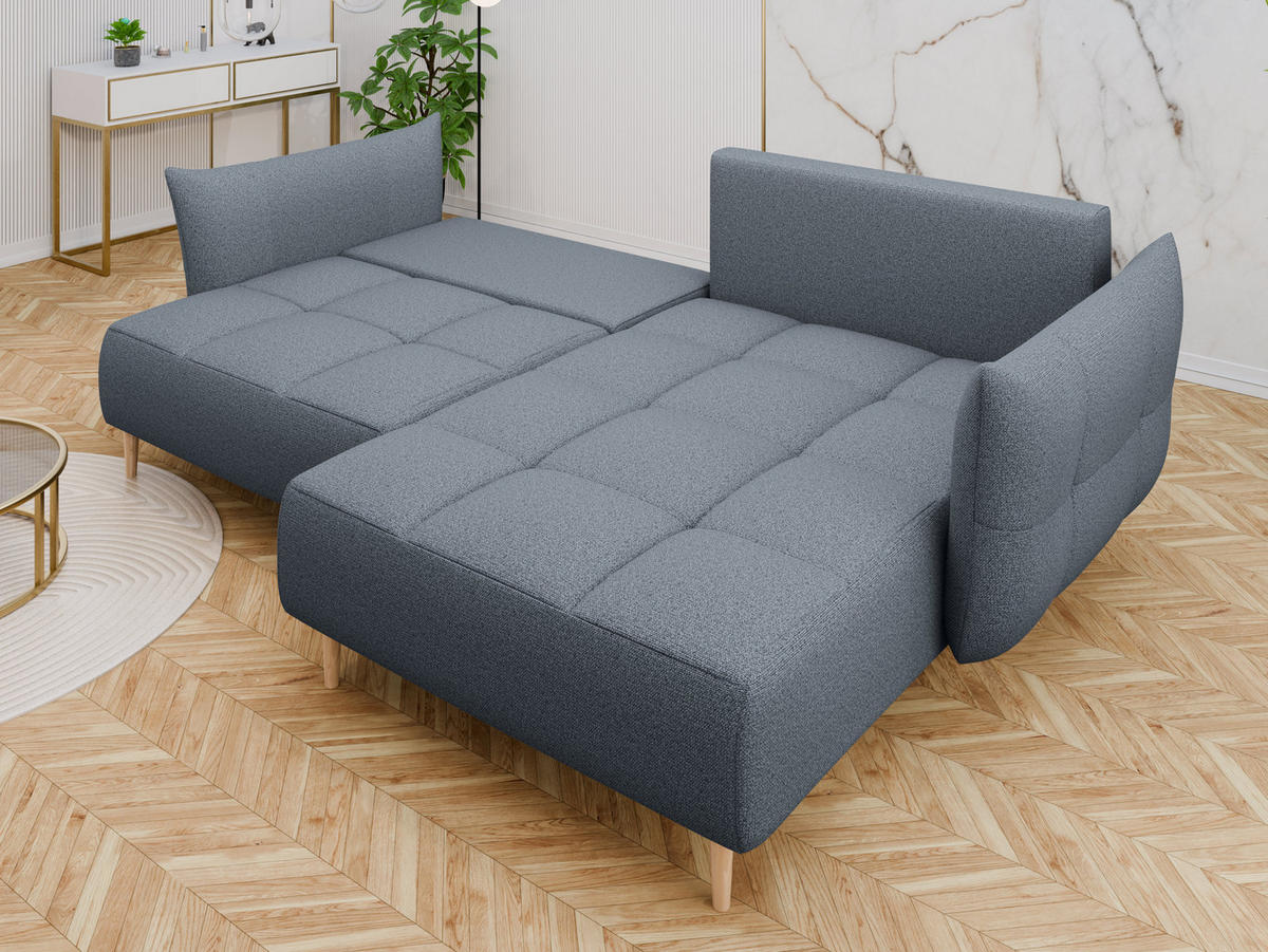 ECKSOFA RAIN: Universell klappbar mit Stauraum aus grauem LOFT-Stoff - Grau, Holz (267/172cm) - Panda Möbel