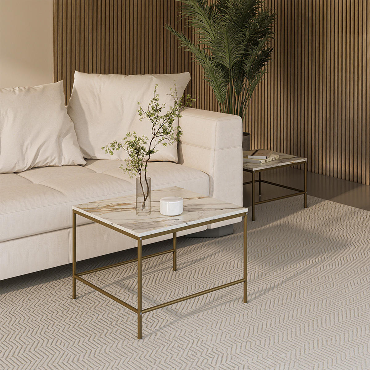 COUCHTISCH-SET Ramio Weiß/Gold 60 x 60 cm 2 Teile - Goldfarben/Weiß, Holzwerkstoff (60/60/45cm) - Vicco