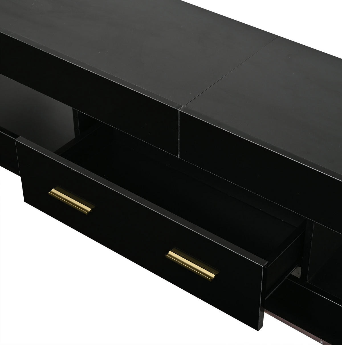 LOWBOARD 152/35/40 cm schwarz aus Spanplatte mit LED und 2 Schubladen - Schwarz, Holzwerkstoff (152/40/35cm) - OKWISH