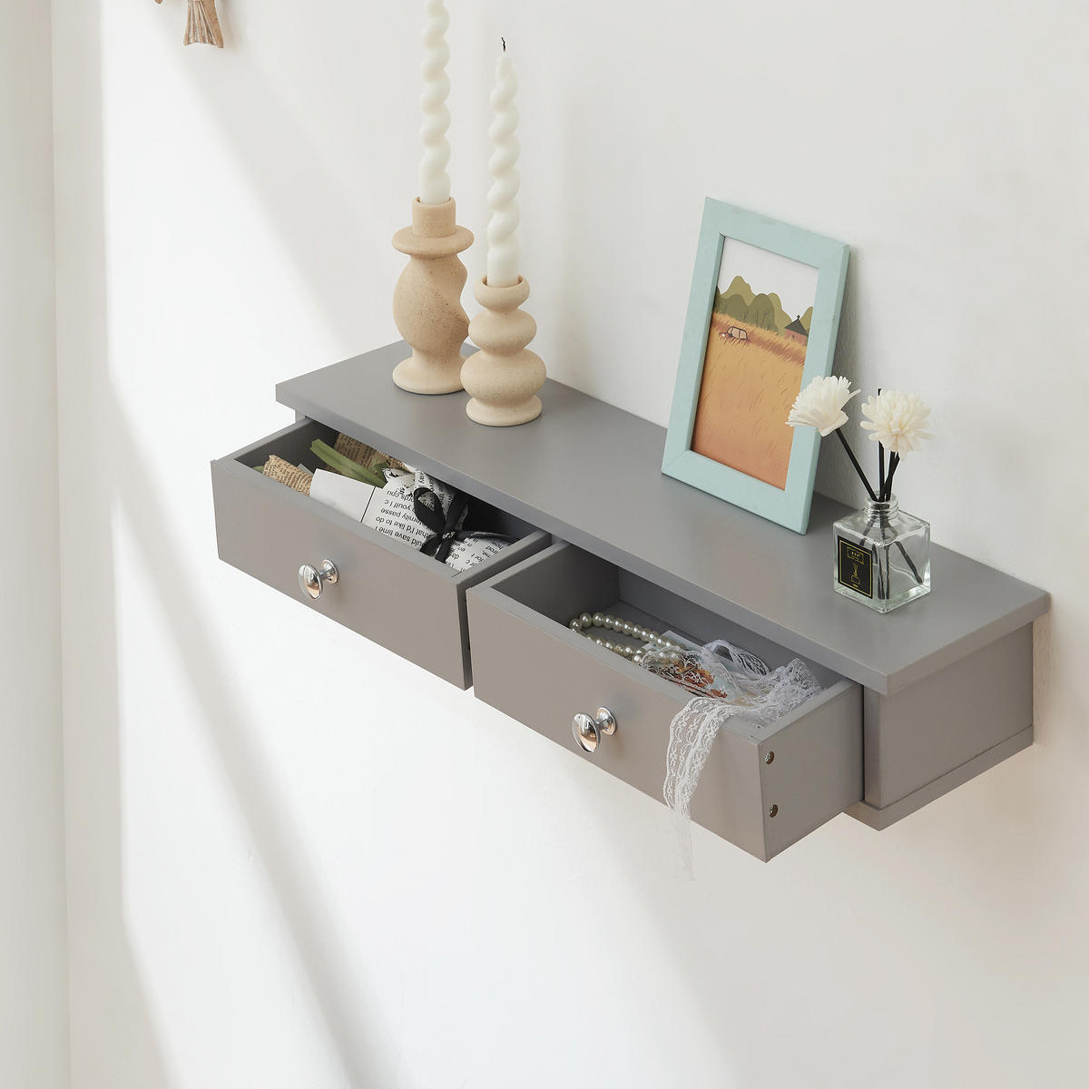 WANDREGAL Geeste - Hellgrau, Holzwerkstoff (15/10/60cm) - [en.casa]