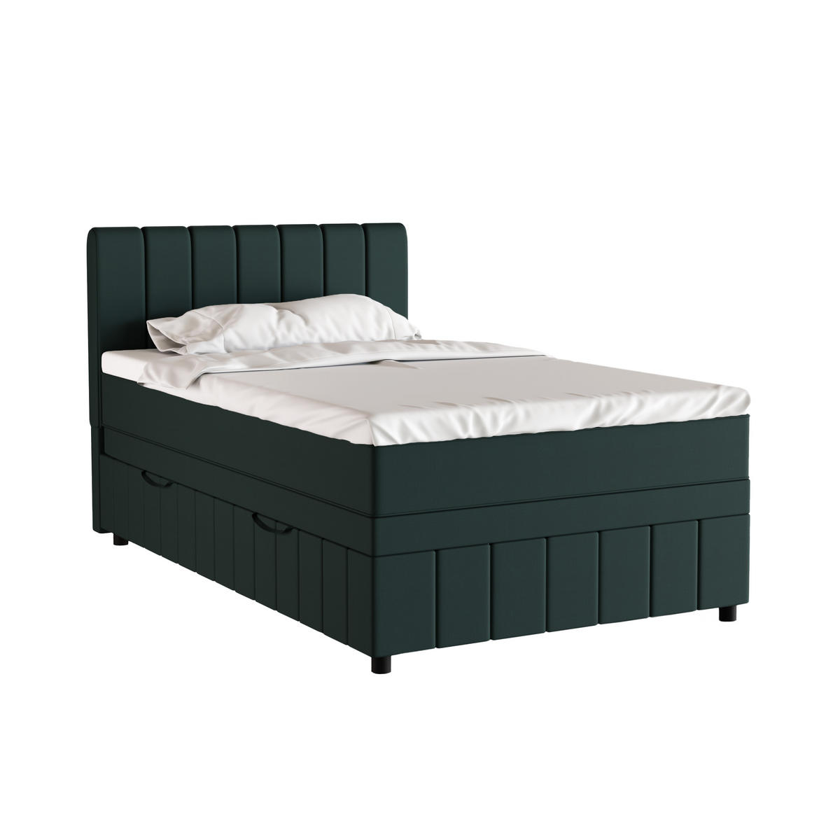 BOXBETT AVALON 120 x 200 cm mit Bettkasten und Topper - Dunkelgrün - Dunkelgrün, Holz - Panda Möbel