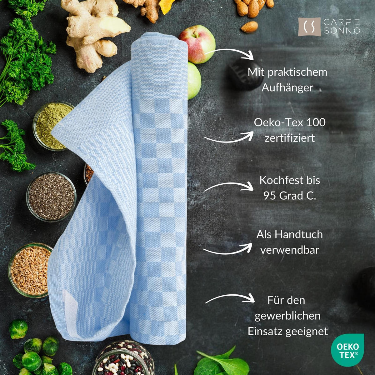 GESCHIRRTÜCHER 50x70 cm im 20er Set aus 100% Baumwolle, Zwirn-Qualität Grubentücher Aqua - Hellblau, Textil (50/70cm) - Carpe Sonno