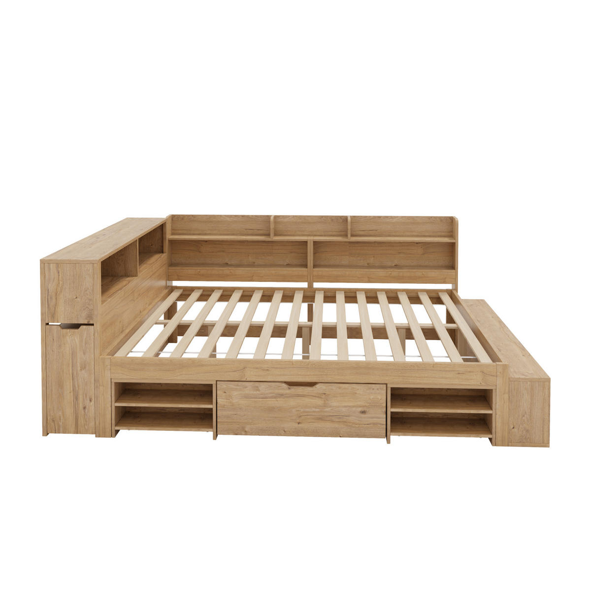 KINDERBETT 140/200 cm aus Sperrholz mit Stauraum, Regalen und Nachttisch, Natur - Naturfarben, Holzwerkstoff (140/200cm) - Redom