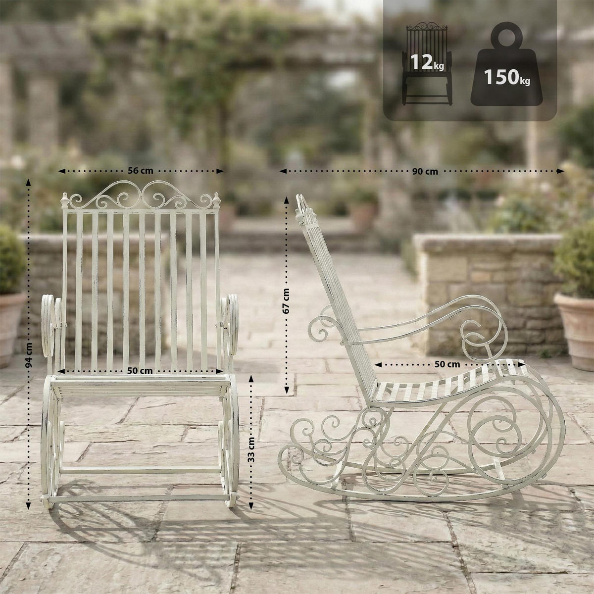 GARTENSCHAUKELSTUHL Metall Antik Weiß - Weiß, Metall (56/94/90cm) - CLP