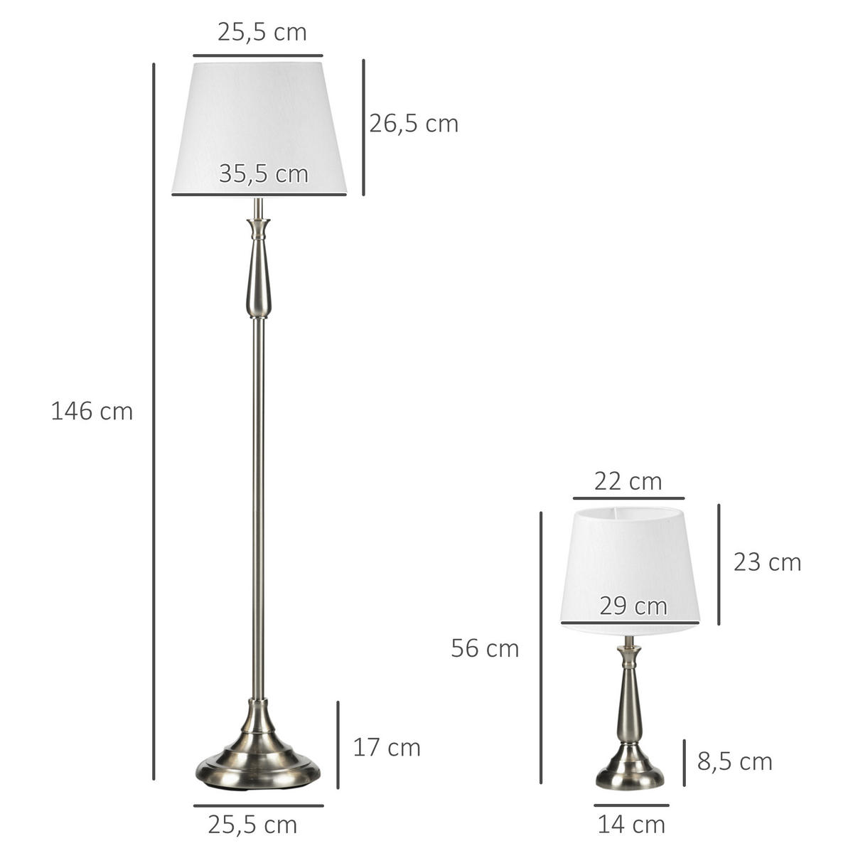 TISCHLAMPE Set, 3-tlg. Lampenset, Creme - Creme, Metall (35.5/35.5/146cm) - HOMCOM