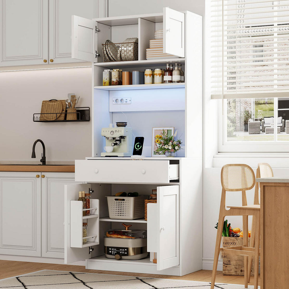 BUFFET DE-38753 72/40/180 cm LED-Beleuchtung und große Schublade Weiß - Weiß, Holzwerkstoff (72/180/40cm) - ComfortXL