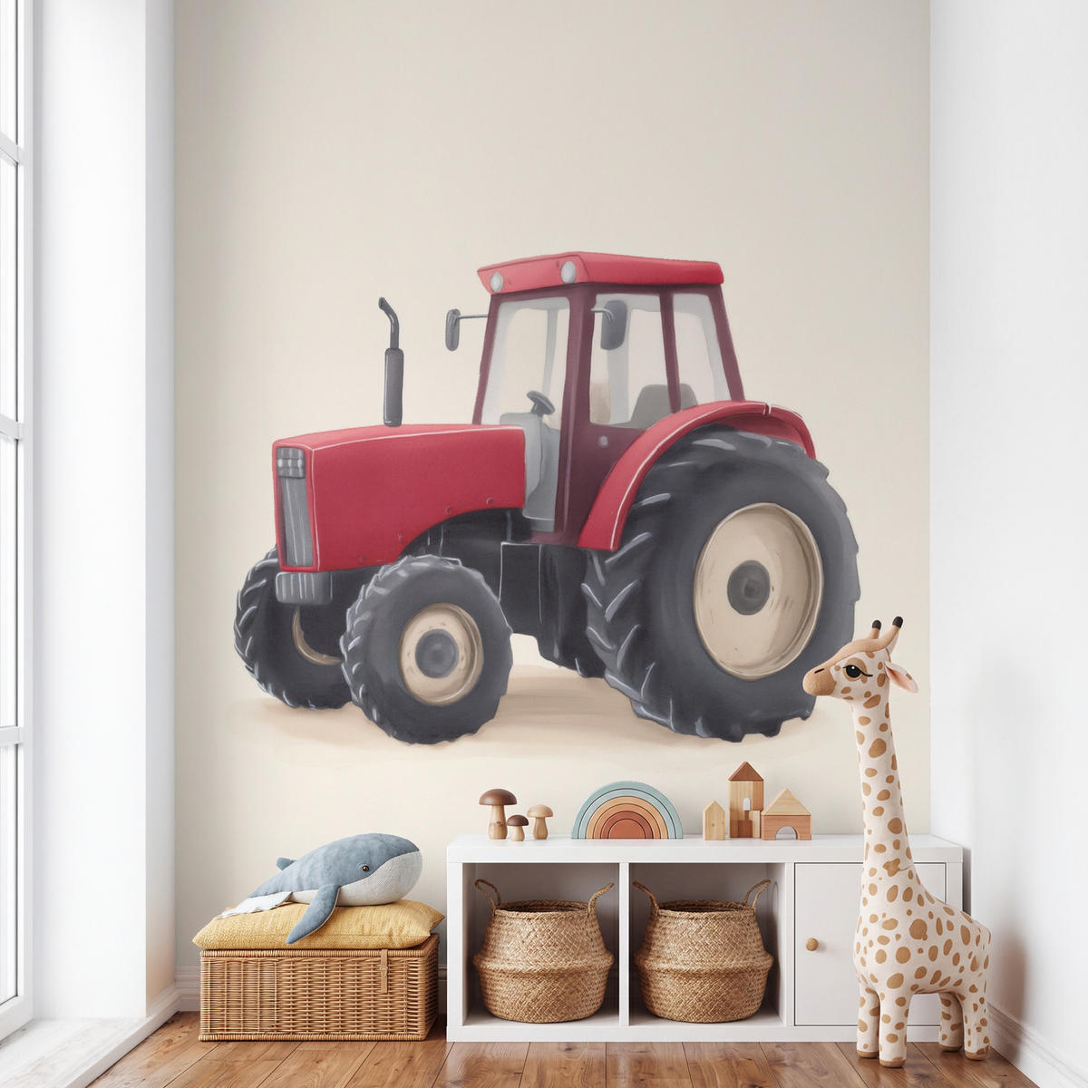 KINDERTAPETE - Traktor - Minimalistisch - Illustration - Rot - 180x280 cm - Rot, Papier (180/280cm) - OnlyWow