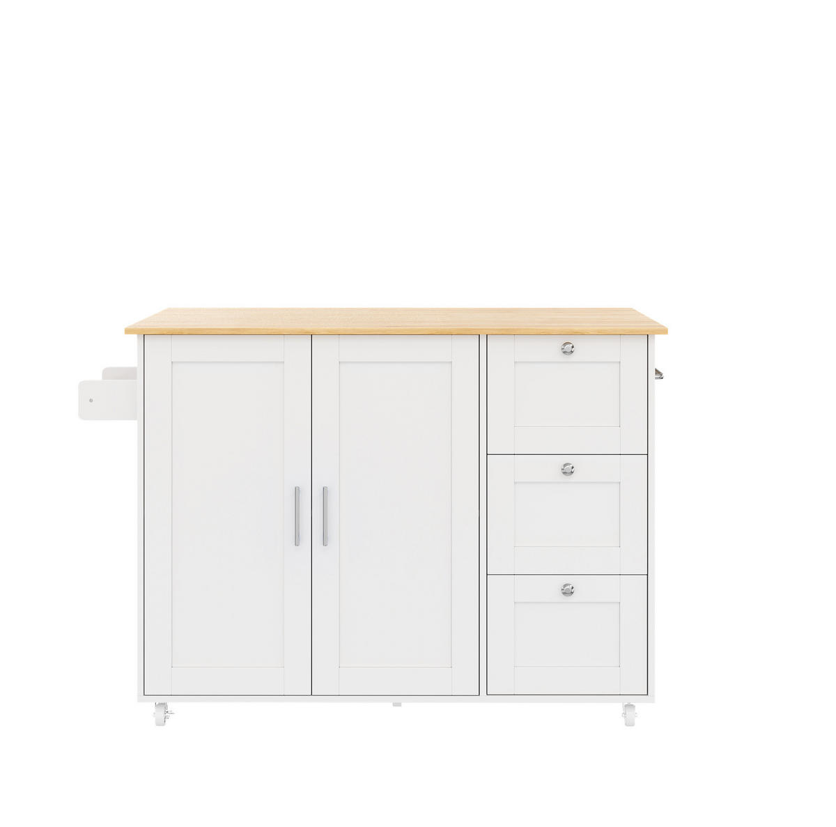 KÜCHENINSEL 135/44/90 cm Weiß/Natur aus MDF mit klappbarer Arbeitsplatte - Weiß, Holzwerkstoff (135/90/44cm) - OKWISH