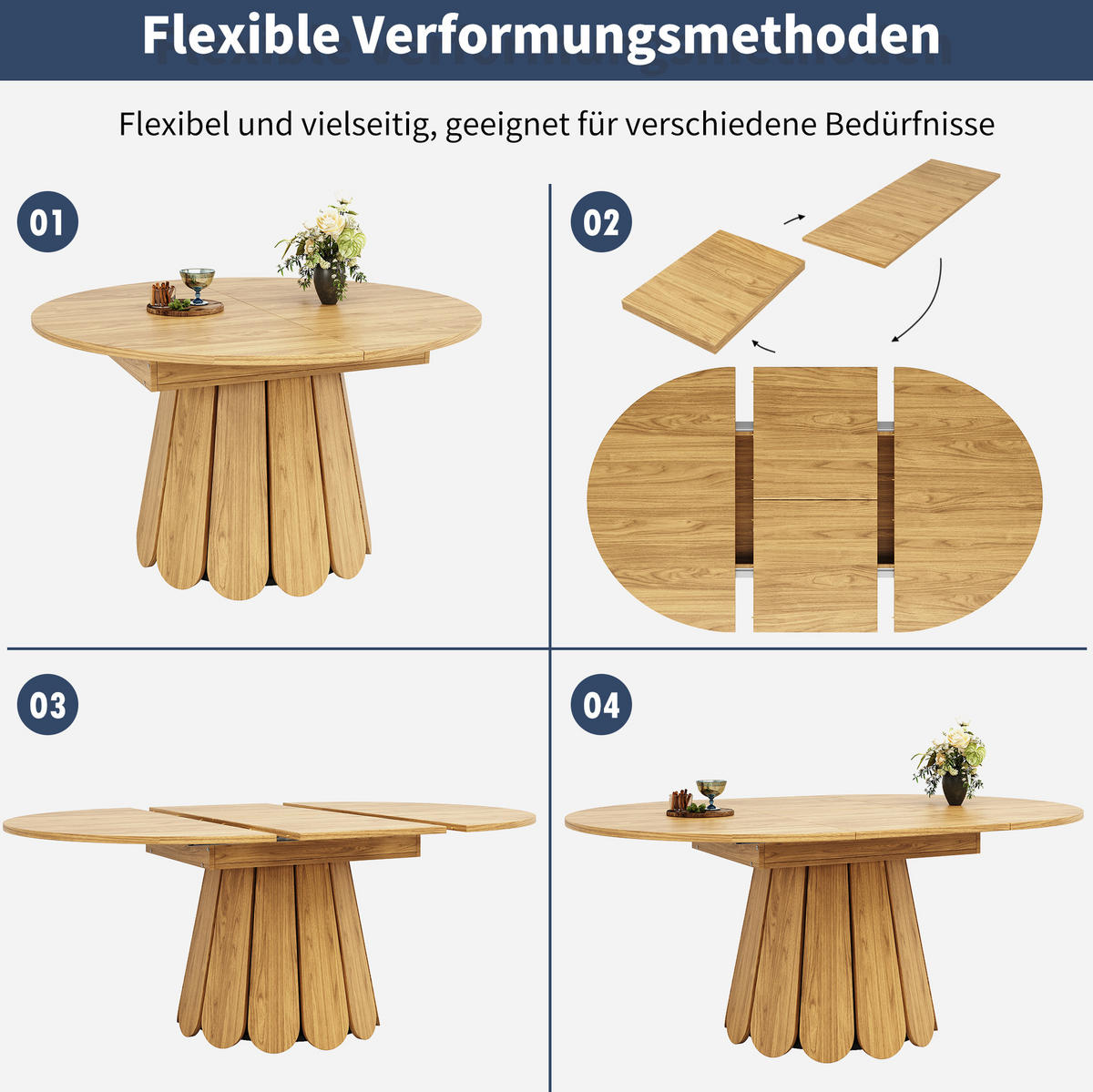 ESSTISCH 118/118/76,8 cm Naturholz Optik ausziehbar auf 158 cm aus MDF mit Stauraum für Einlegeplatte - Naturfarben, Holzwerkstoff (158/118/76cm) - OKWISH