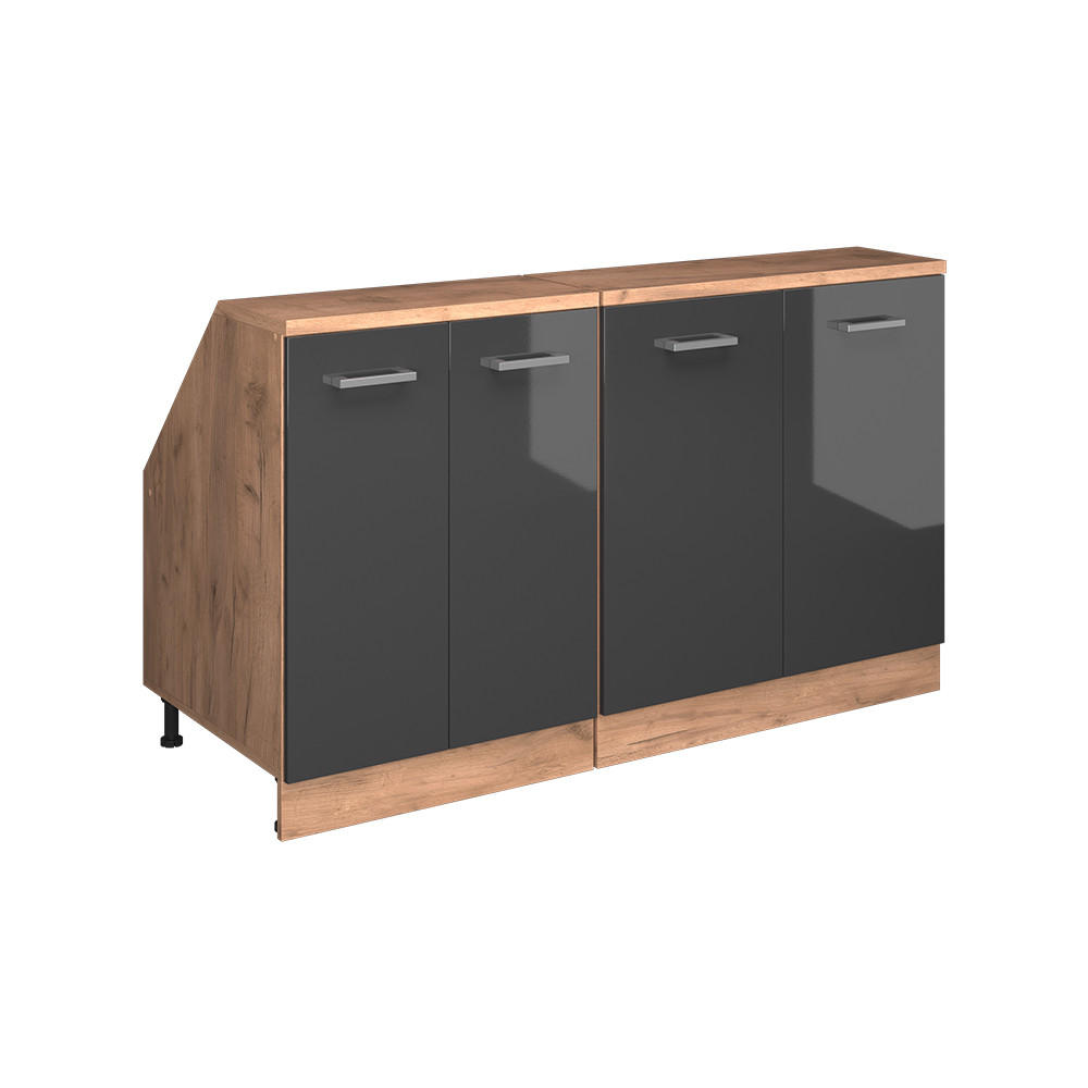Vicco KUCHYŇSKÁ SKŘÍŇKA POD ŠIKMOU STŘECHU R-Line Antracitový vysoký lesk 140 cm Sada 2 korpusů skříně hloubka 60 cm
