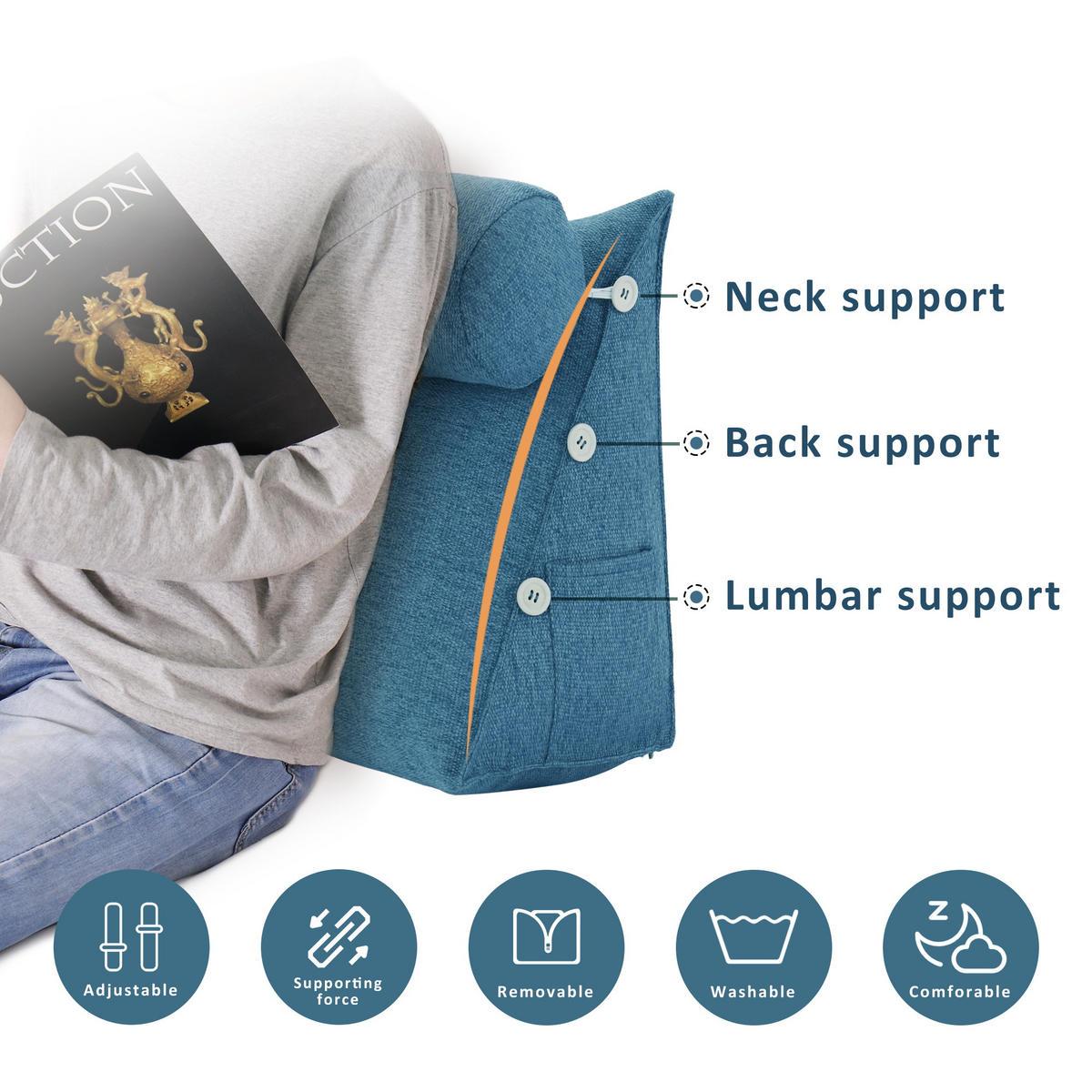 KEILKISSEN mit Nackenrolle Leinenlook Blau 60 cm - Blau, Textil (50/60cm) - Vercart
