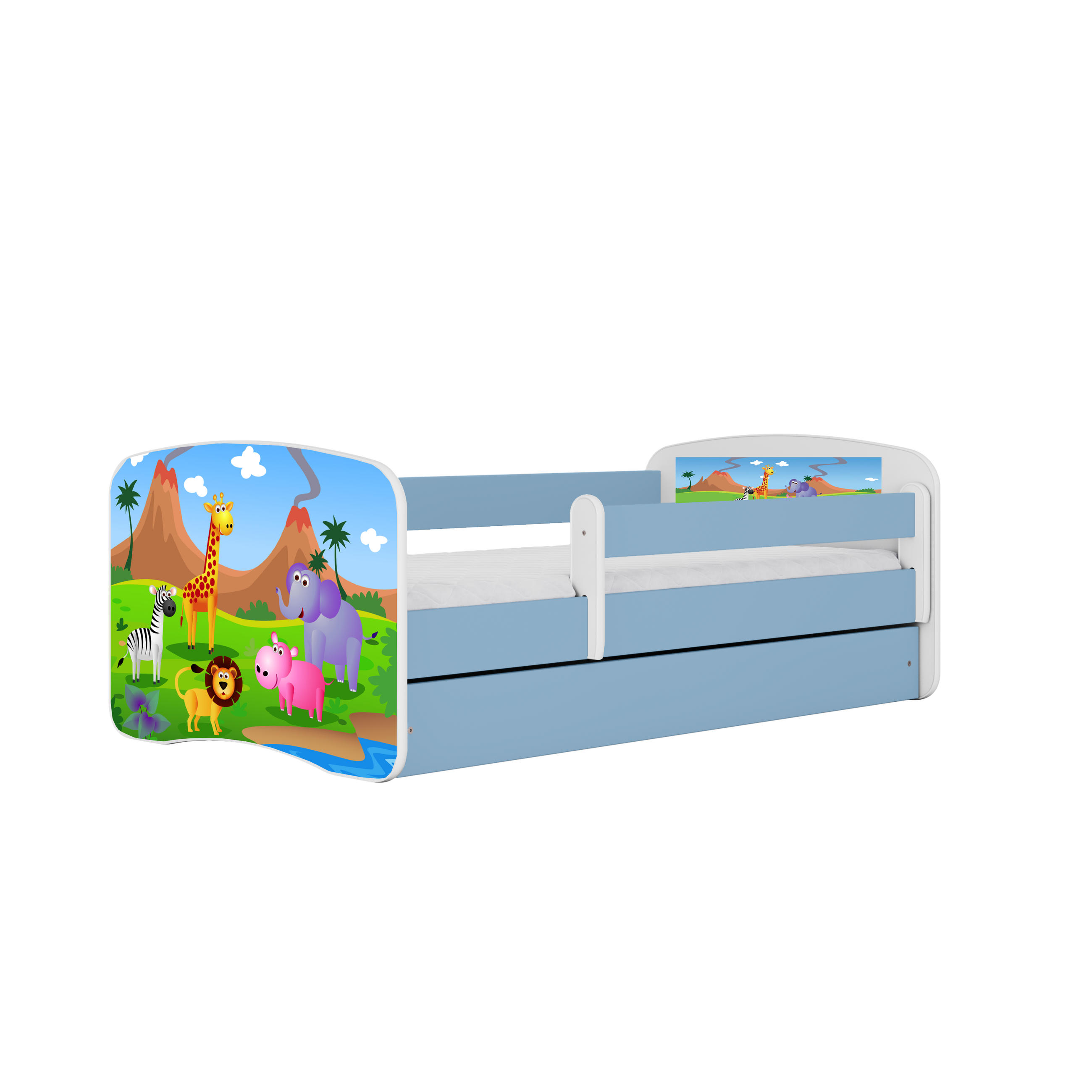 KINDERBETT Safari mit Schublade und Matratze 140/70 - Blau, Holzwerkstoff (70/140cm) - RAUMHIRSCH FURNITURE