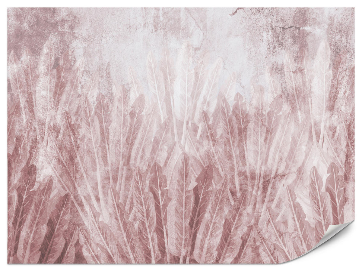 FOTOTAPETE für Wohnzimmer Beton Bananenblätter Retro Rosa Pflanzen 300x210 - Rosa, Papier (300/210cm) - Muralo