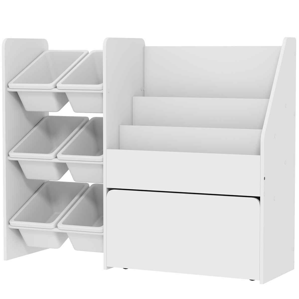 SPIELZEUGREGAL DE-09568 6 Behälter mit rollbarer Box Weiß - Weiß, Holzwerkstoff (100/80/30cm) - ComfortXL