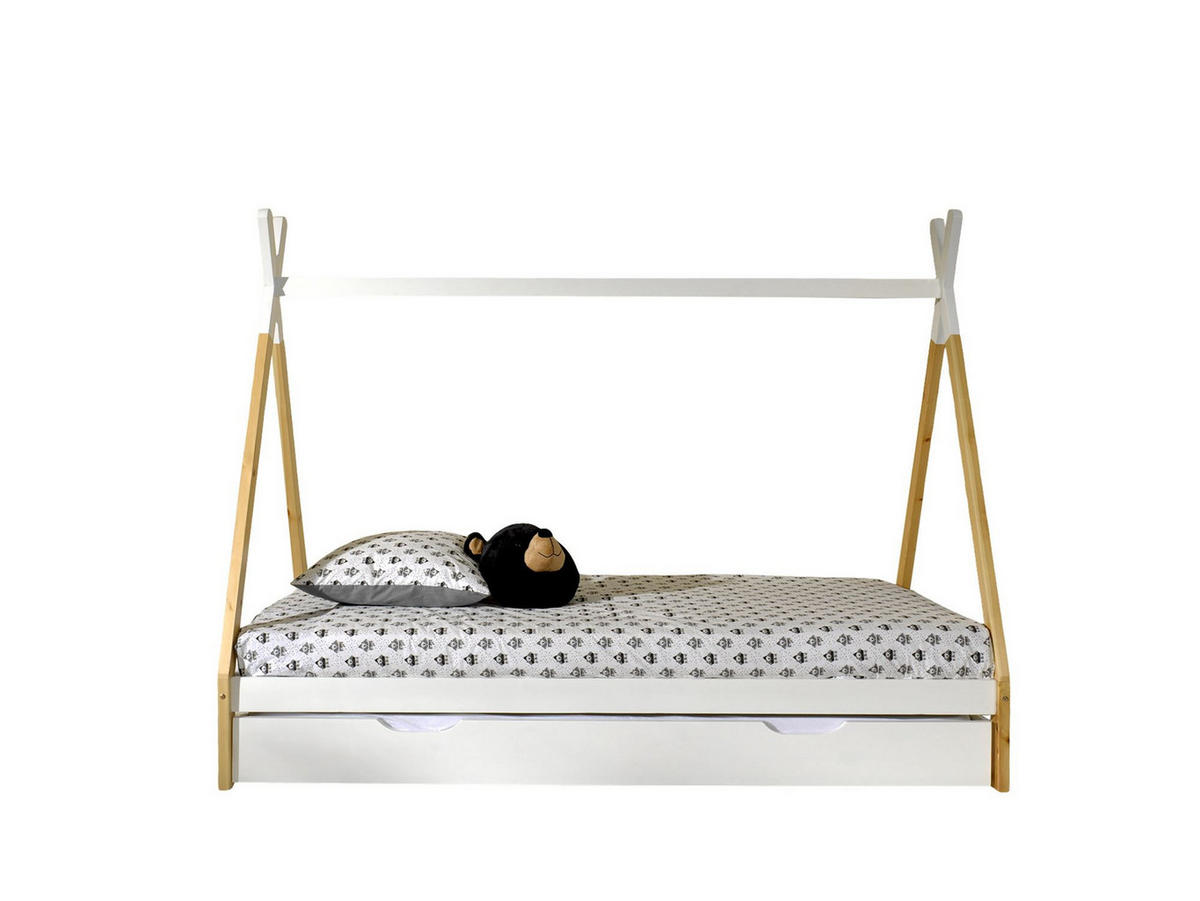 TIPIBETT Karyn 5 206x158x98 aus Kiefer Massivholz in Weiß/natur - Weiß, Holz (90/200cm) - 58aufmkessel