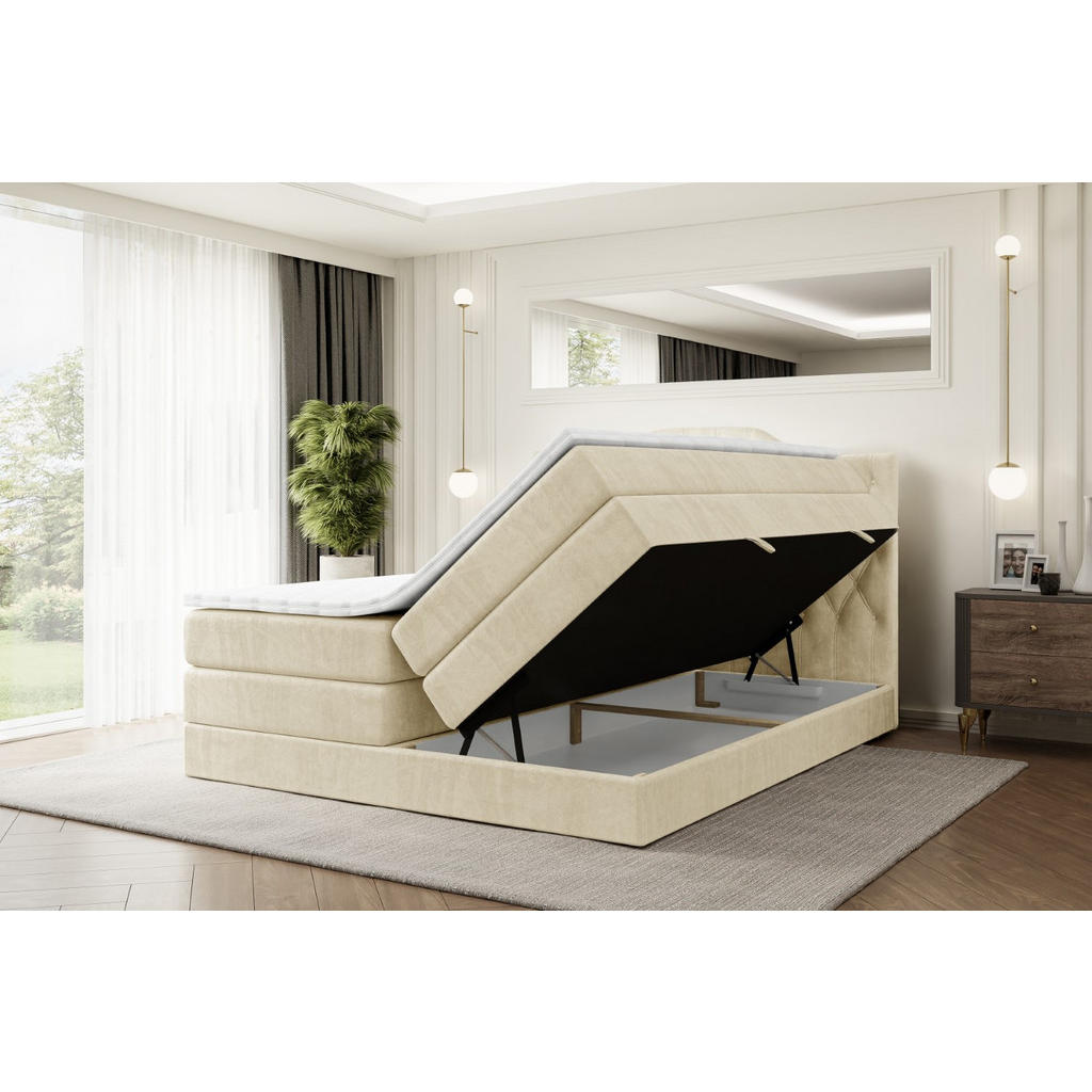 Thumbnail - Altdecor Boxspringbett, Beige, Holzwerkstoff, Höhe ca. 20 cm, 200x200 cm, Schlafzimmer, Betten, Boxspringbetten