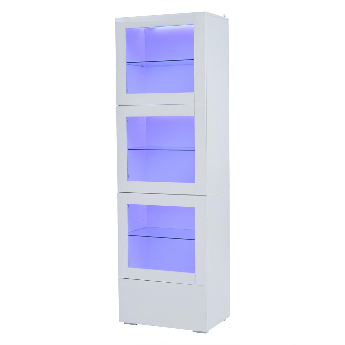 VITRINE LED Hochglanz Acryl Tür 3 Glasböden Weiß 173cm Highboard - Weiß, Glas (60/173/40cm) - FLIEKS