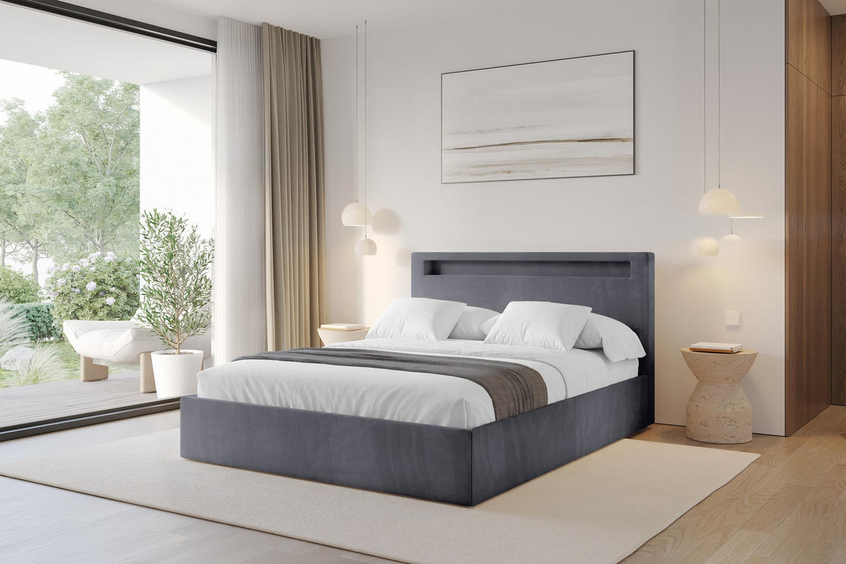 POLSTERBETT mit Bettkasten und Lattenrost, Boxbett ohne Matratze - GOLA 180x200 Dunkelgrau - Dunkelgrau, Holzwerkstoff/Textil (180/200cm) - ALTDECOR