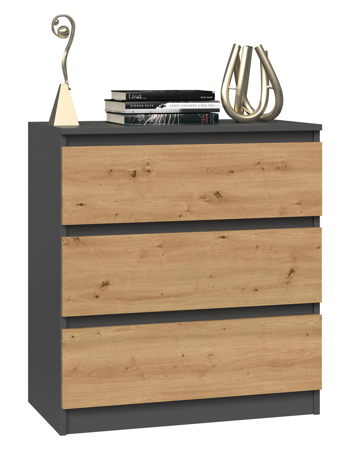 KOMMODE 3 SCHUBLADEN M3 - ANTHRAZIT / EICHE ARTISAN - Anthrazit/Eiche Artisan, Holzwerkstoff (70/75/40cm) - CDF