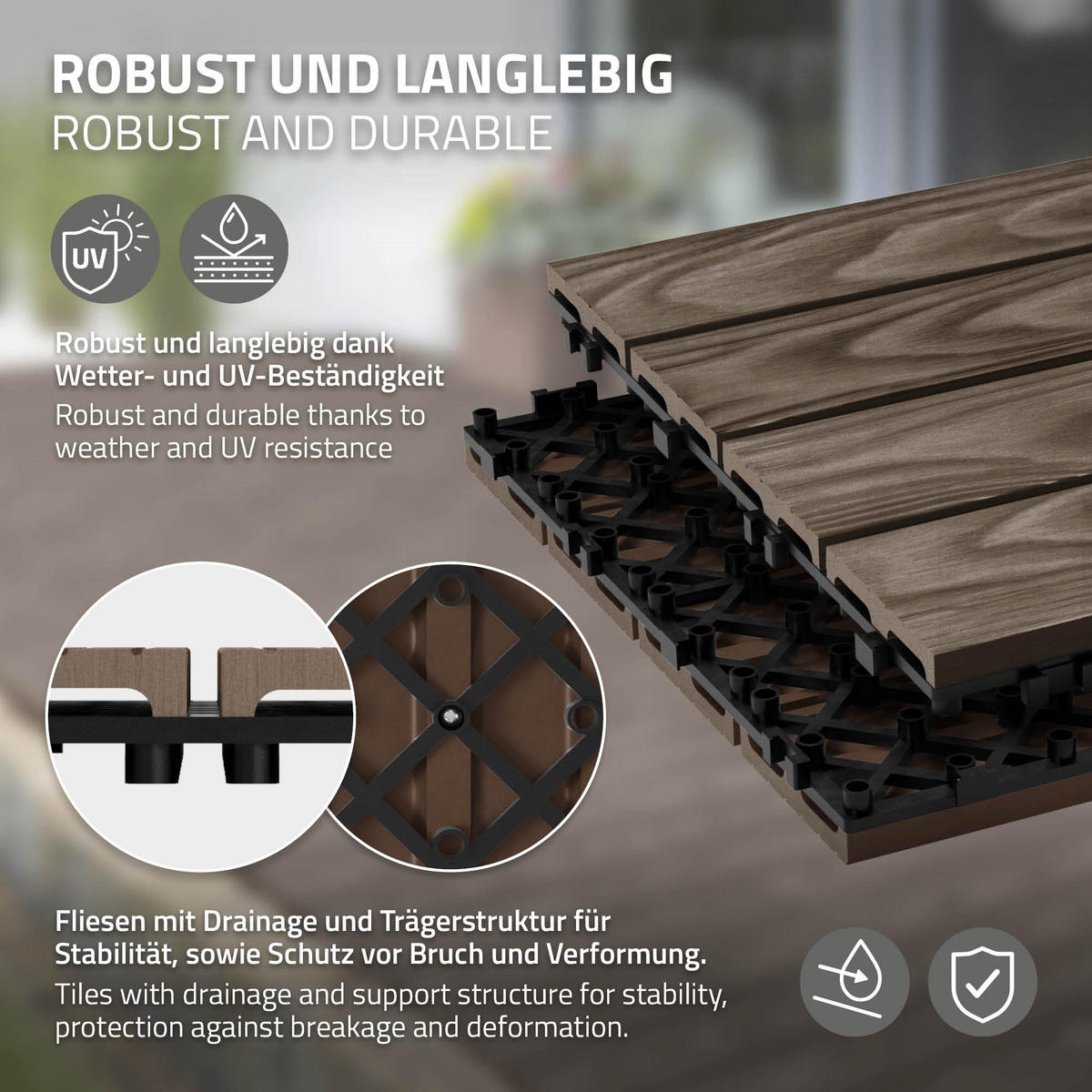 TERRASSENFLIESE Dunkelbraun 22 Stück - Dunkelbraun, Holzwerkstoff (30/30/2.1cm) - ML-DESIGN