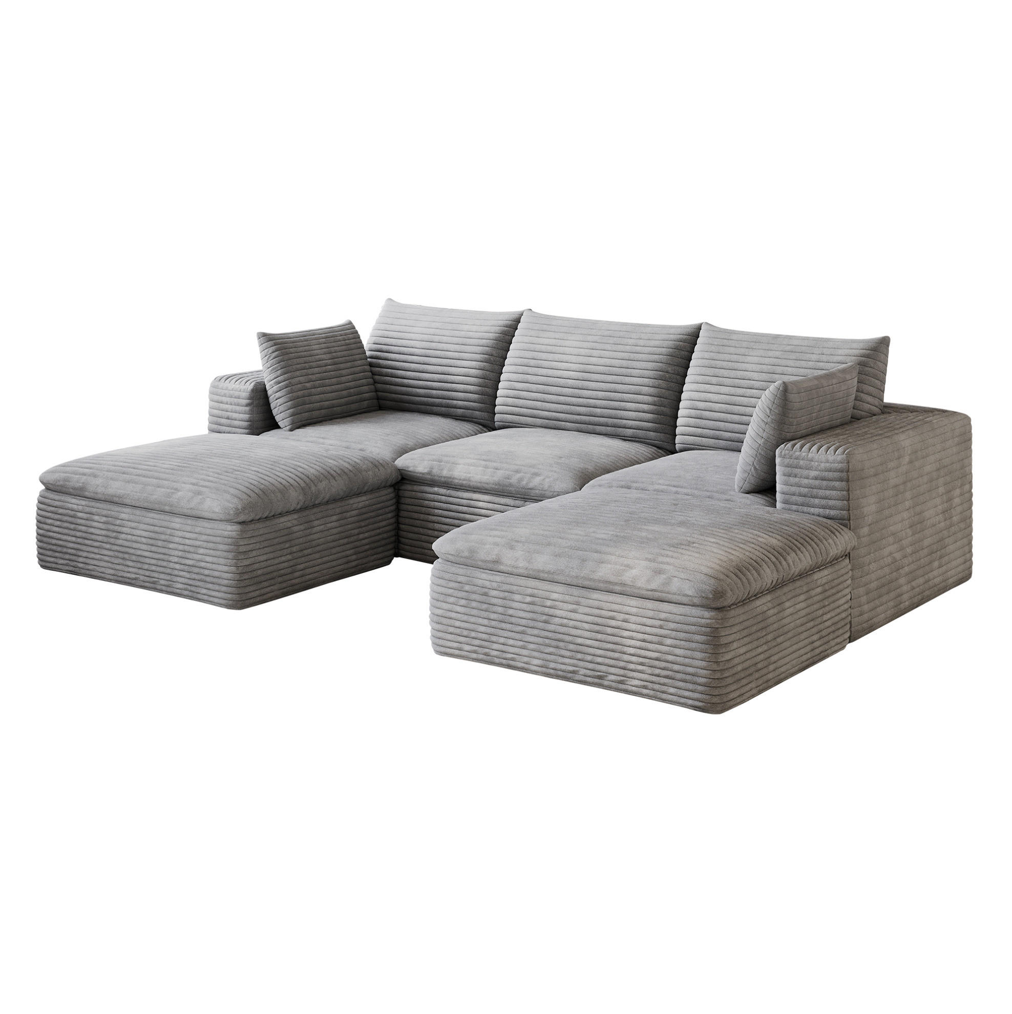 WOHNLANDSCHAFT aus Stoff 260 cm Grau mit abnehmbarer Polsterung und flexiblem Doppelschicht-Design - Grau, Textil (260/60/160cm) - Modfu