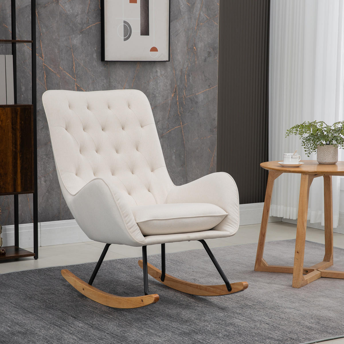 SCHAUKELSTUHL, Relaxstuhl, Cremeweiß - Creme, Holz (90/100/69cm) - HOMCOM