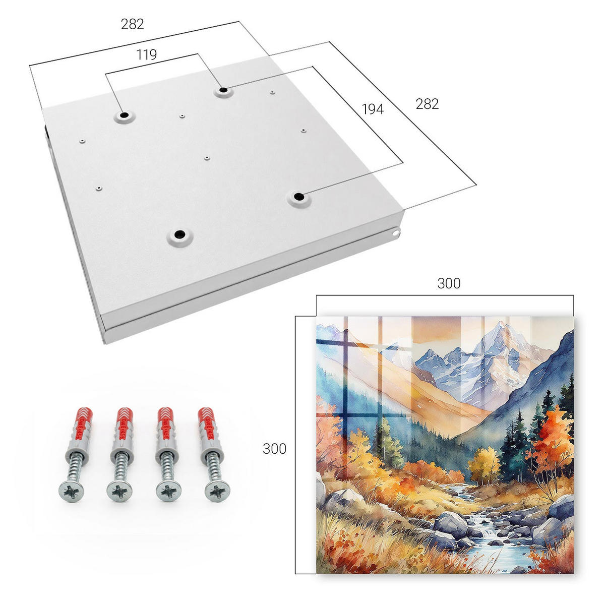 SCHLÜSSELBOX Weiß 30x30 cm – Türöffnung nach rechts - Herbstliche Berge - Orange, Metall (30/30/5cm) - TULUP