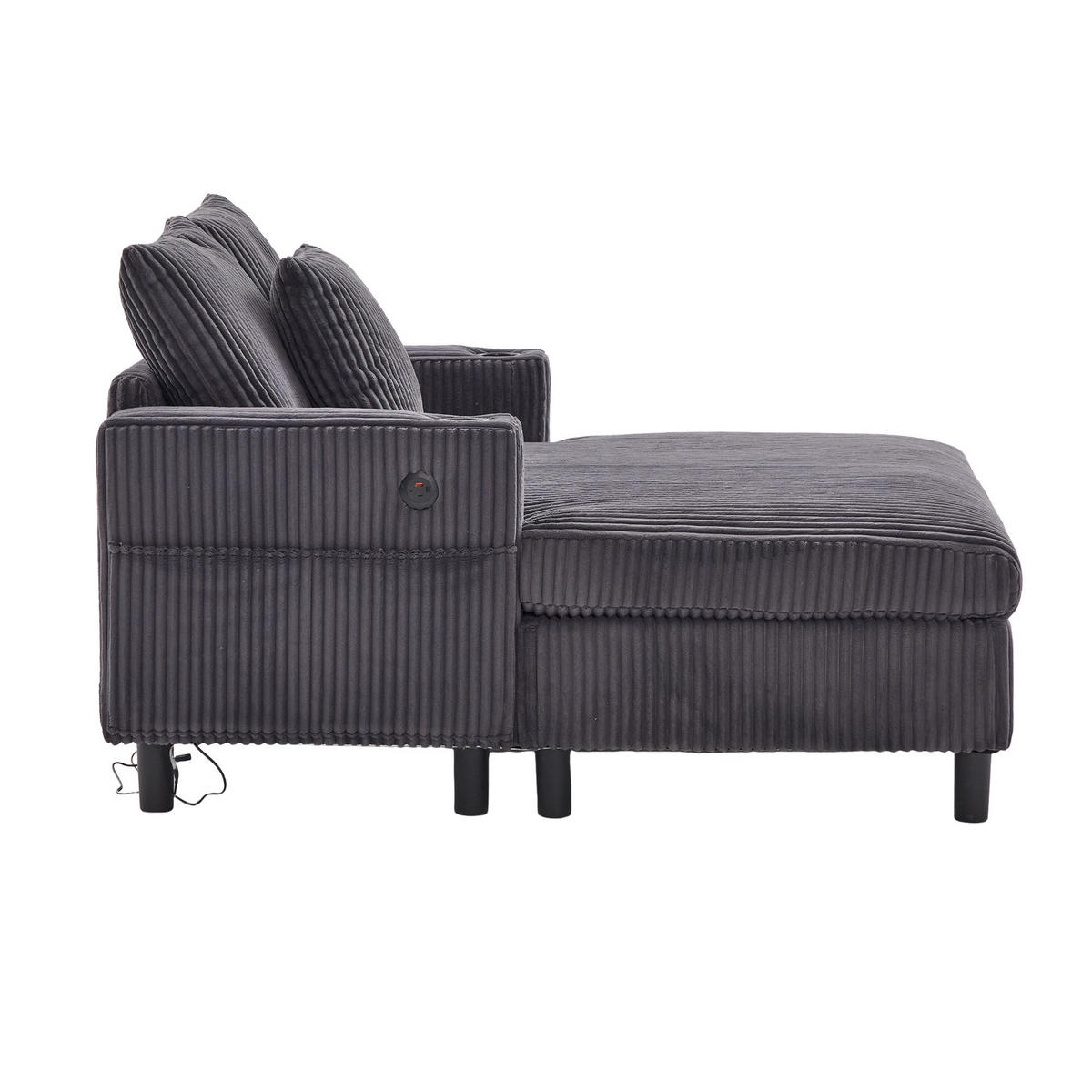 RELAXLIEGE XXL Polsterliege,Relaxsessel,3 Zierkissen,Cord,Grau - Grau, Textil (128/85/142cm) - LVHOM