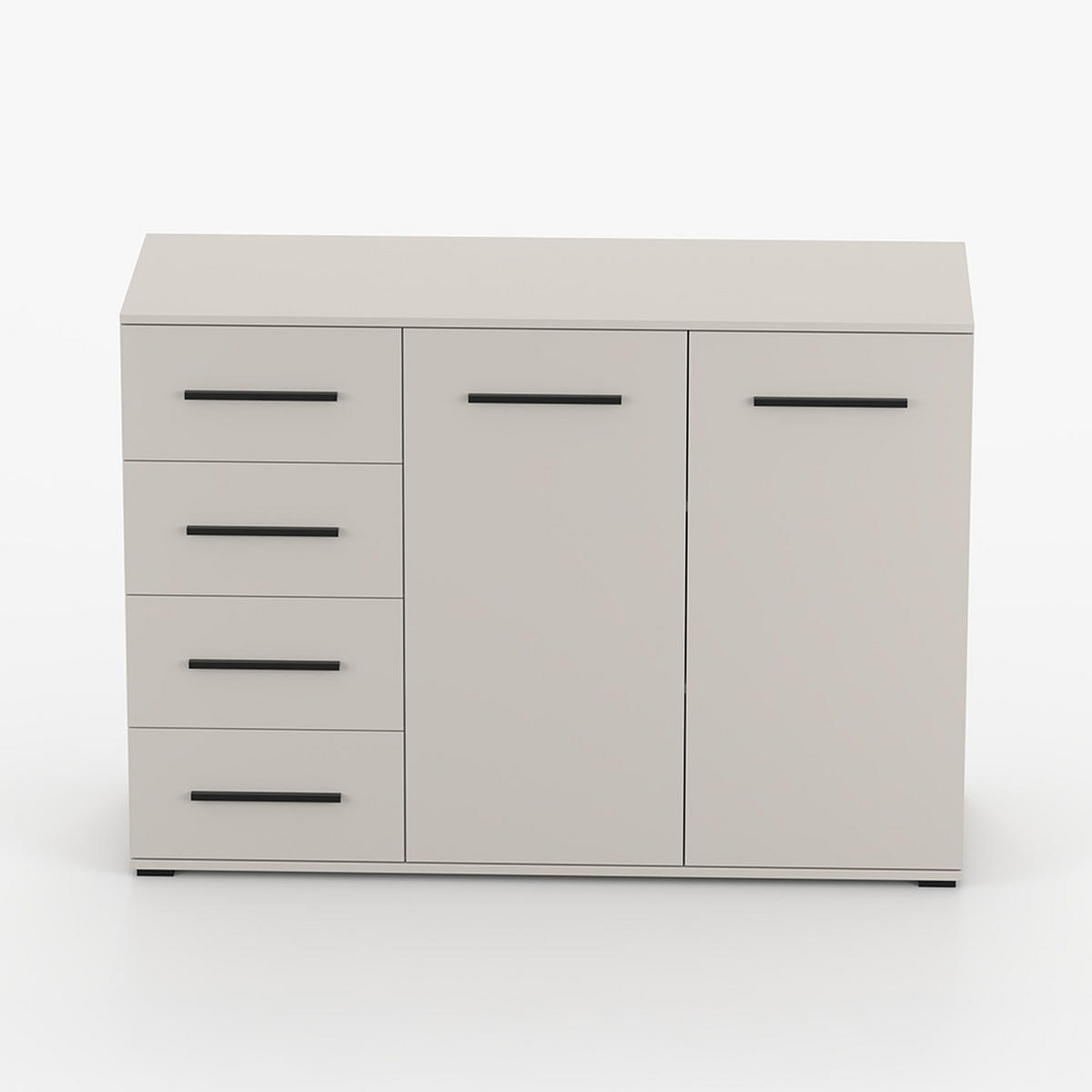 KOMMODE FRIDA 01 KK 135 cm Kaschmir/Kaschmir, vier Schubladen, zwei Drehtüren, schwarze Griffe - Kaschmir/Schwarz, Holzwerkstoff/Kunststoff (135/96/45cm) - imoebel24