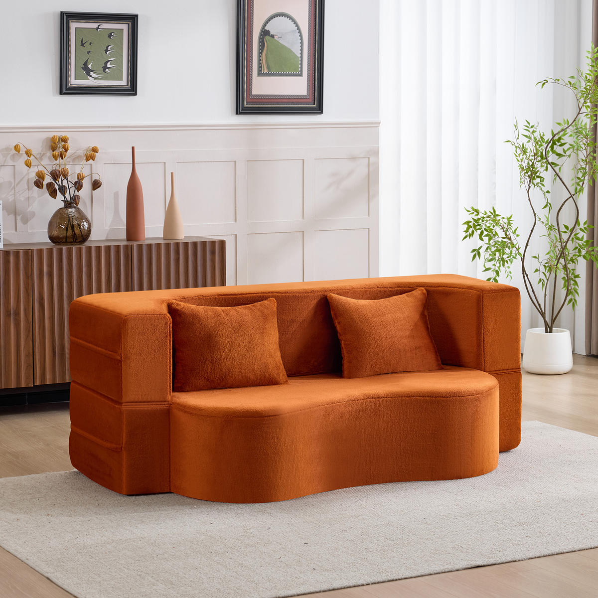 2-SITZER SCHLAFSOFA Mikrofaser Orange mit Klappfunktion und 2 Kissen - Orange, Textil (180/70/110cm) - WISHDOR