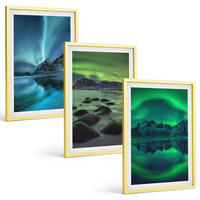 BILDER SET 3er Set - 40x60 cm Goldrahmen - Winterlandschaft der Aurora borealis - Goldfarben, Kunststoff (40/60cm) - TULUP