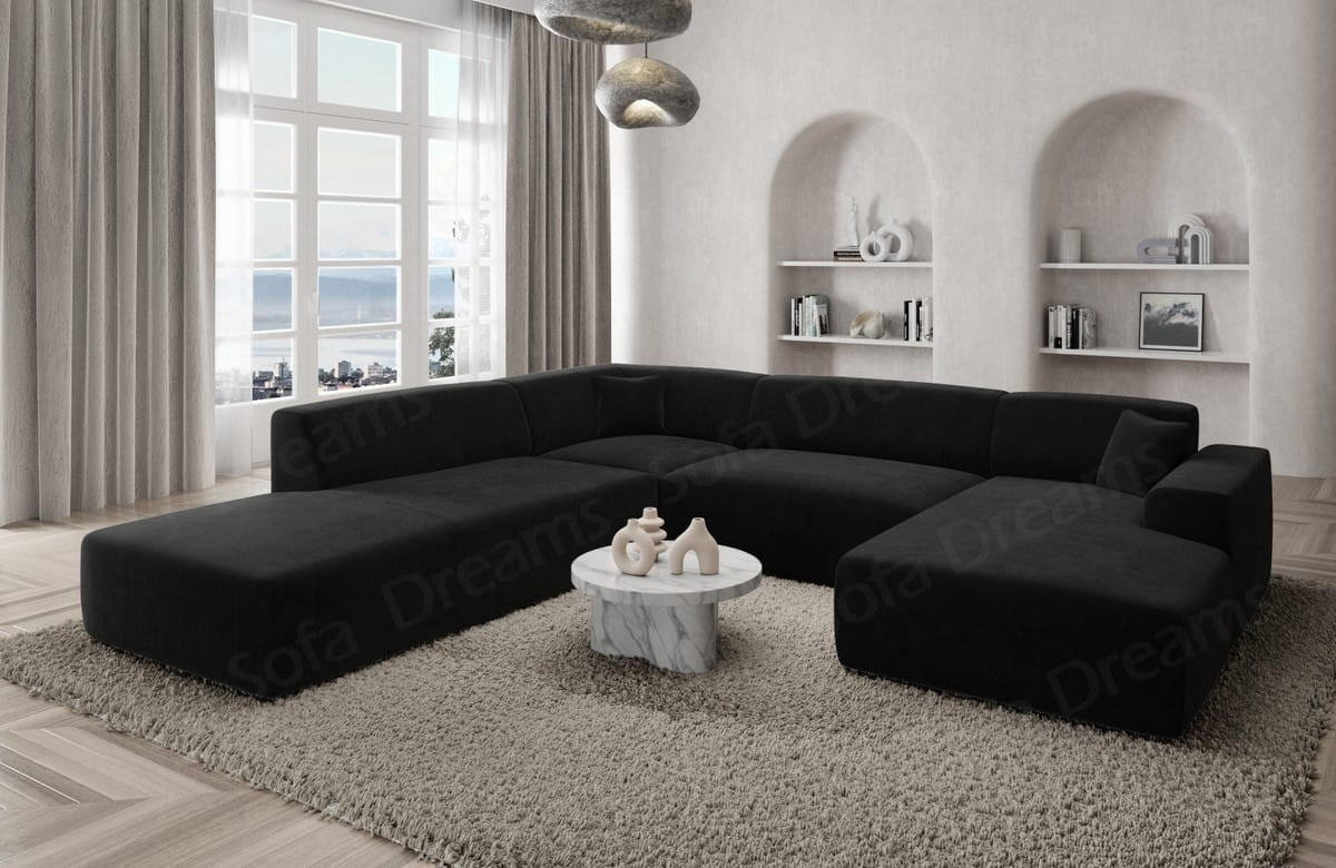 WOHNLANDSCHAFT Genova Schwarz Samtstoff - Schwarz, Kunststoff (326/70/263cm)