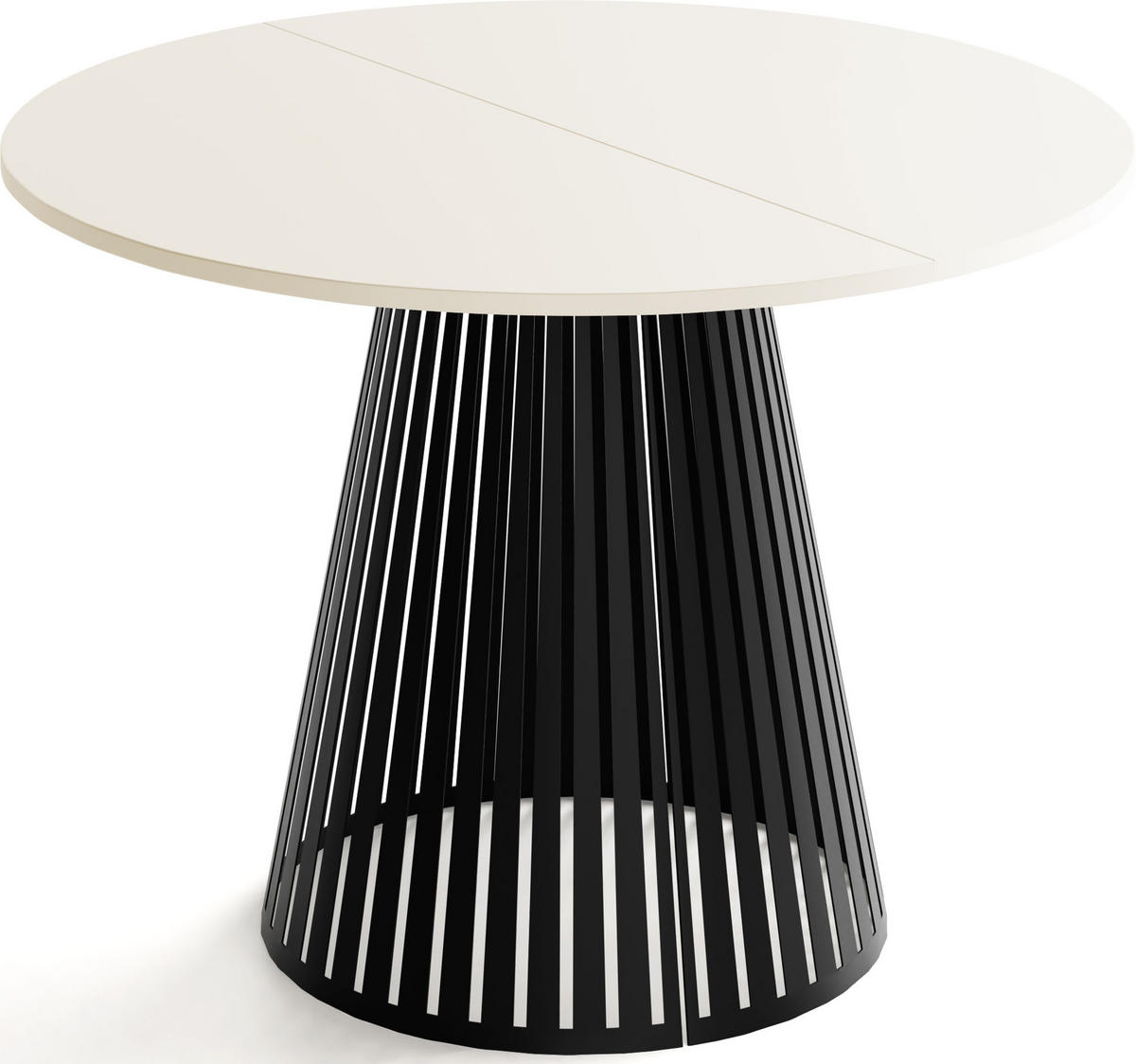 ESSTISCH Naro rund ausziehbar mit Schwarzem Lamellen-Metallgestell, Beige Cashmere 120-200/120/76 cm - Kaschmir/Schwarz, Holzwerkstoff/Metall (120/120/76cm) - WFL GROUP