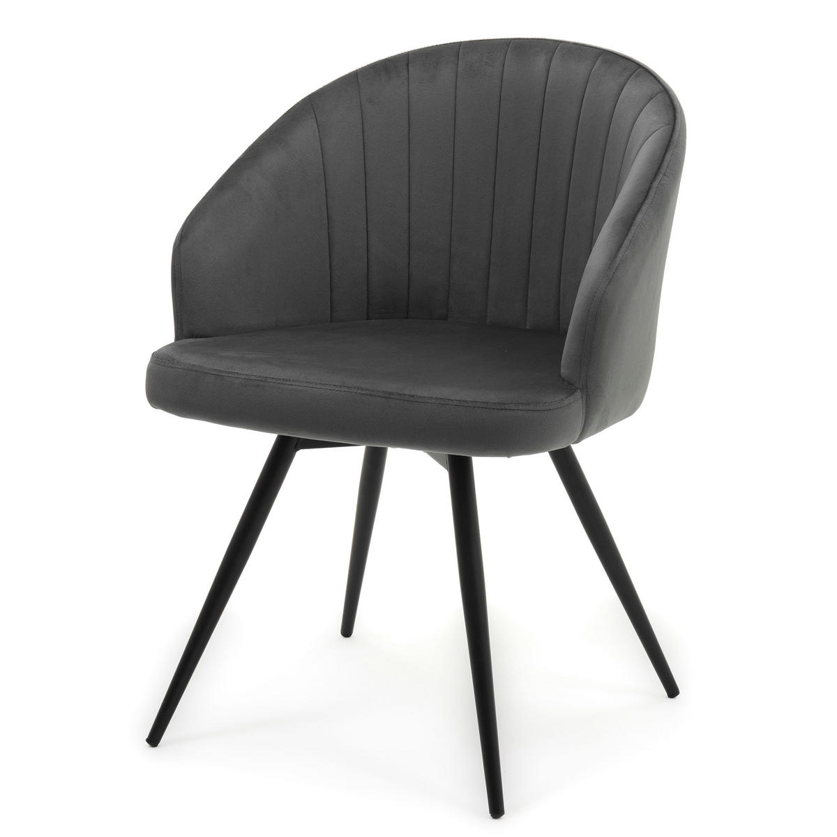 STUHL MODENA drehbar gepolsterter mit Steppung - grau - Samt Velour - Schwarz/Grau, Textil/Metall (57/80/59cm) - NEW HOME