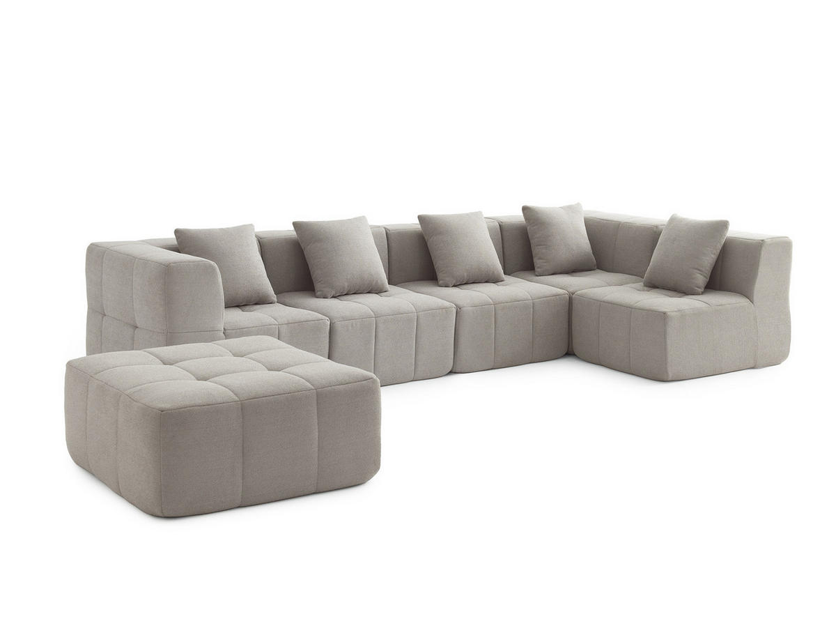 WOHNLANDSCHAFT Bouclé-Stoff Steinbeige - Greige, Textil (340/73/190cm) - MILYsofa