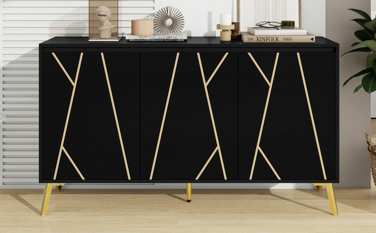 SIDEBOARD Schwarz Gold - Schwarz, Holzwerkstoff (140/80/40cm) - Urban Meuble