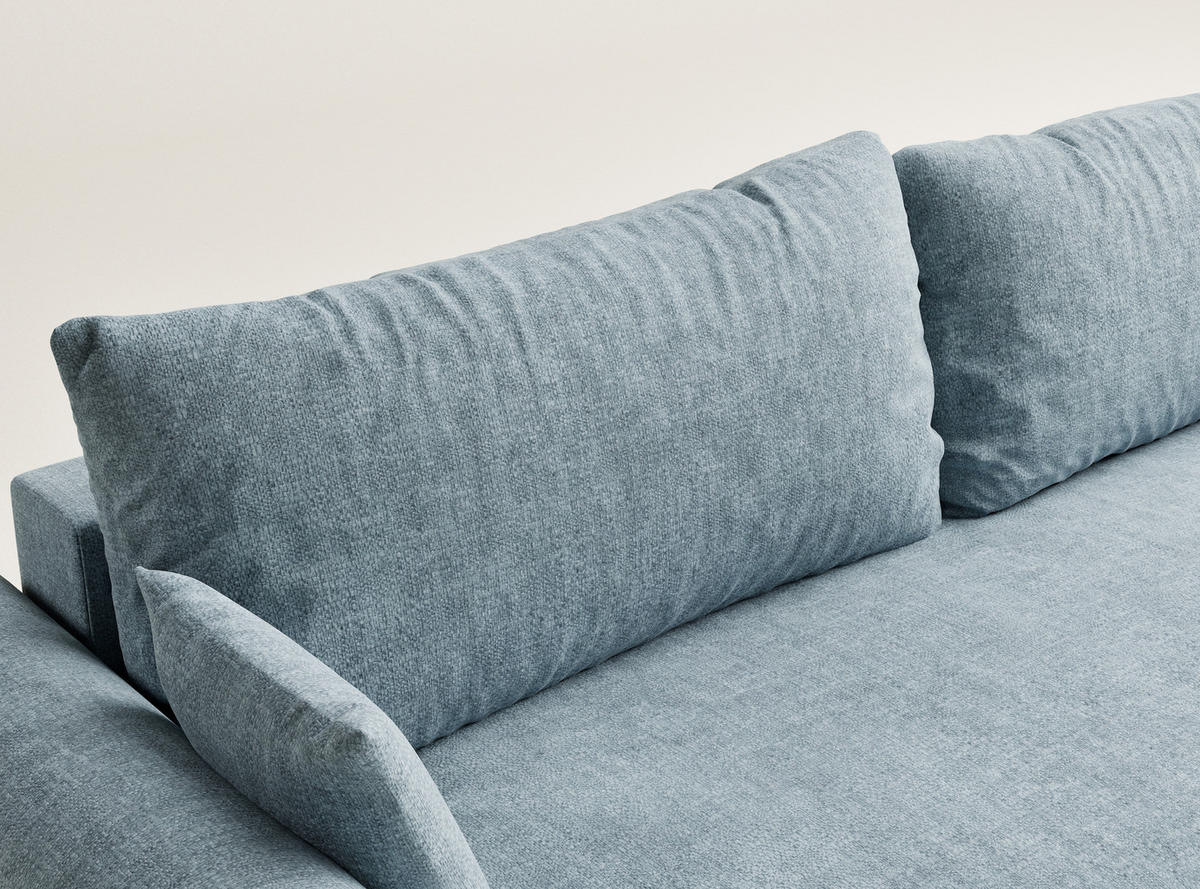 SOFA MIT SCHLAFFUNKTION Toluca Hellblau Chenille-Stoff - Schwarz/Hellblau, Holz/Holzwerkstoff (247/69/104cm) - Maison de Reve