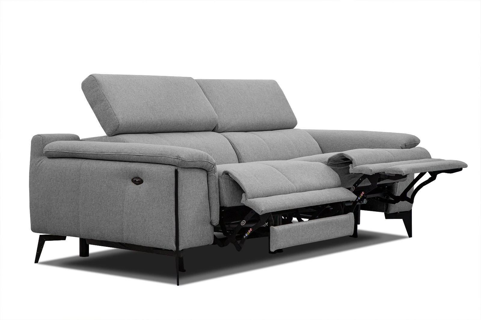 RELAXSOFA MATERA 3-Sitzer mit 2 Relaxfunktionen, grau - Schwarz/Grau, Holzwerkstoff/Textil (212/82/103cm) - Courtois Laville